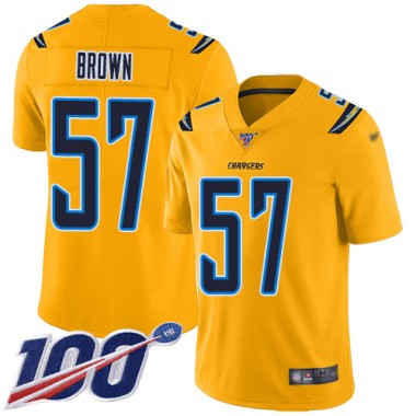 Los Angeles Chargers NFL Football Jatavis Brown Gold Jersey Men Limited 57 100th Season Inverted Legend